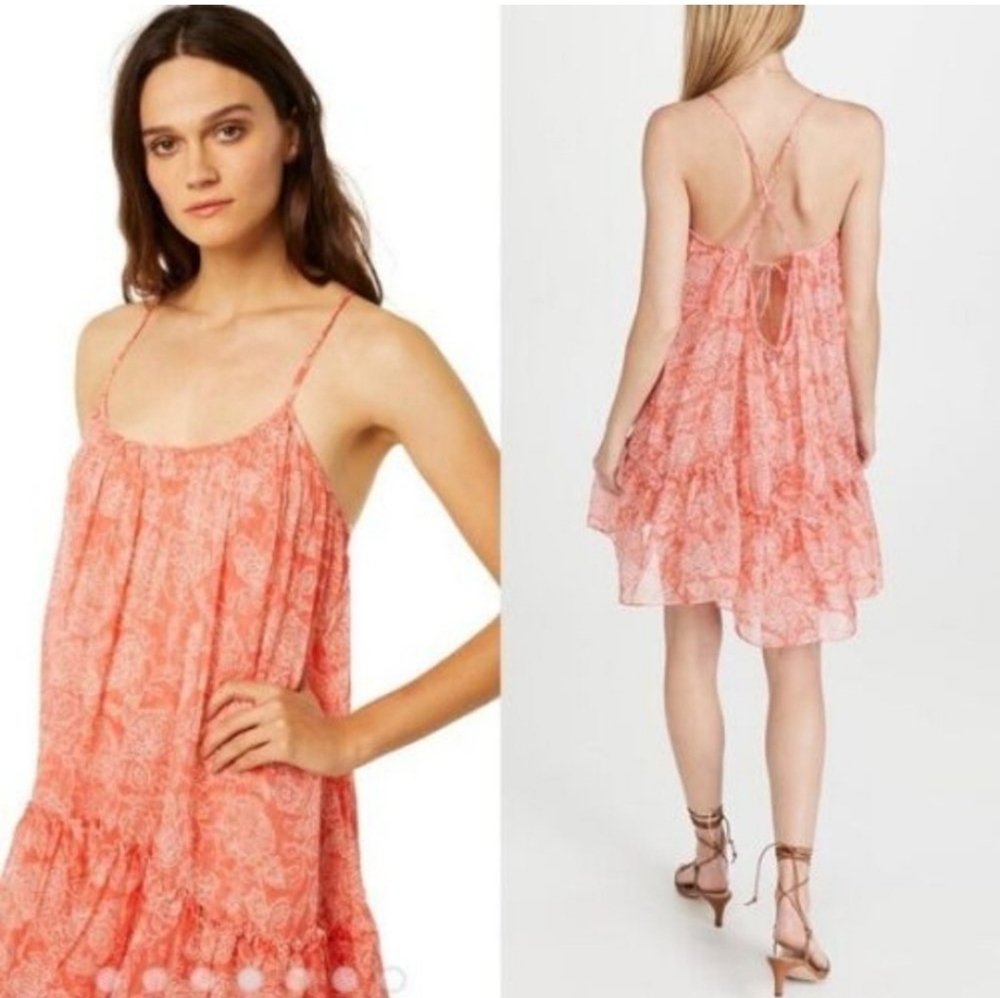 Misa Los Angeles Pink Maxi Dress Pleated Ruffled Resort